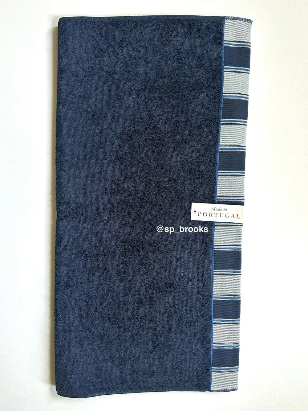 🎁6PC FELPINTER Bath Towel Set - Navy Blue with Woven Striped Piping - Cotton